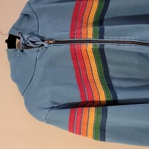 Aviator Nation Mens Women Zip Up Hoodie Sweatshirt size XL light blue w rainbow